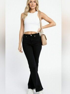 ASOS Design Black High-Rise Straight Leg Jeans - Size 28/32 - Inner Ankle Slits